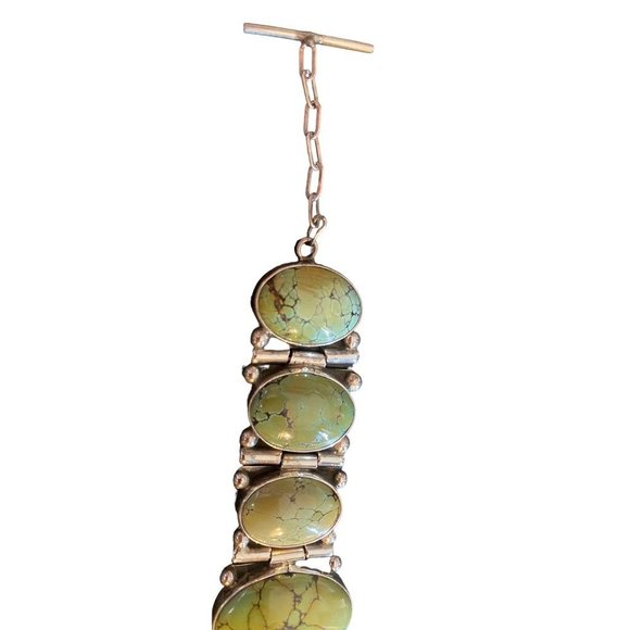 Vintage Green Turquoise Sterling Bracelet by Navajo Artist Benny Pinto - Picture 4 of 10